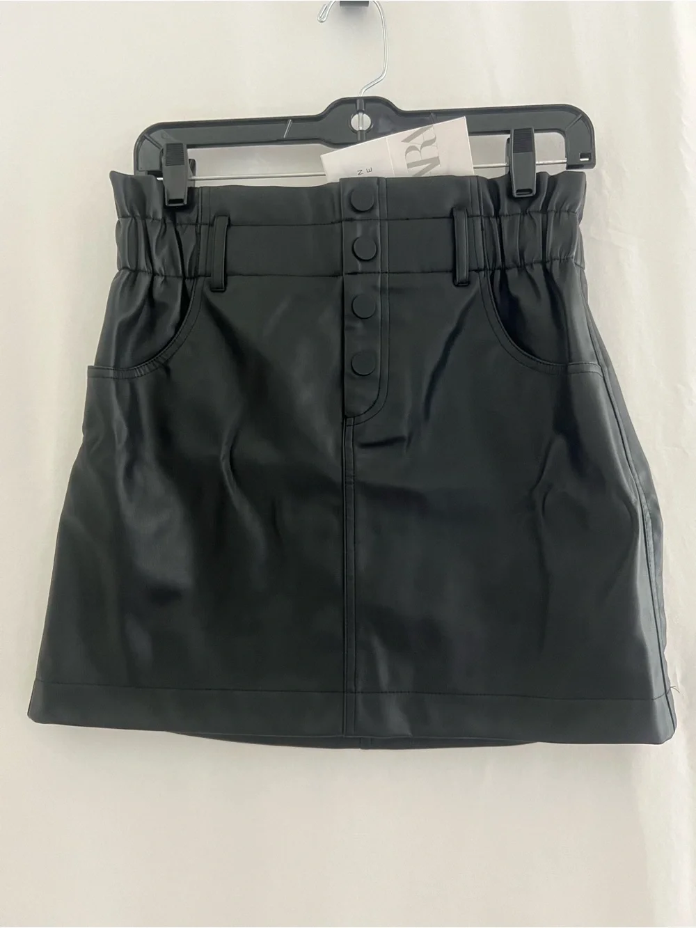 NWT Zara Black Faux Leather Paperbag Mini Skirt Medium
